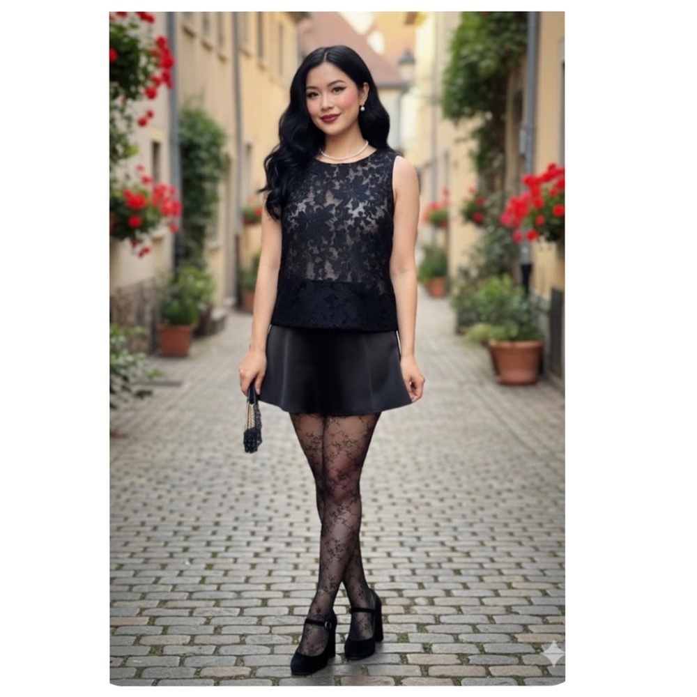 Banana Republic Black Lace Semi Sheer Sleeveless Goth Coquette Mad Men Top M